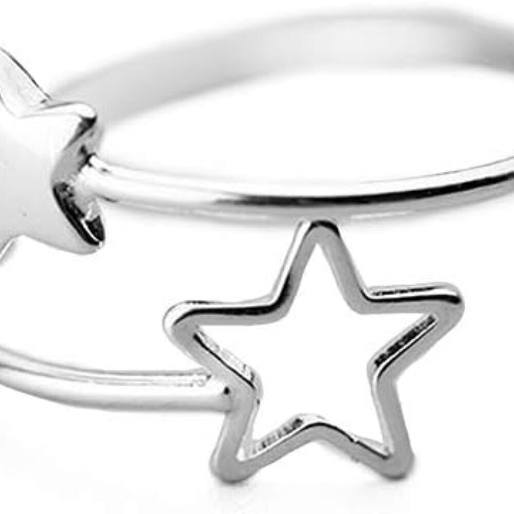 Double Star Wrap Open Ring for Women S925 Sterling Silver Dainty Adjustable Stat